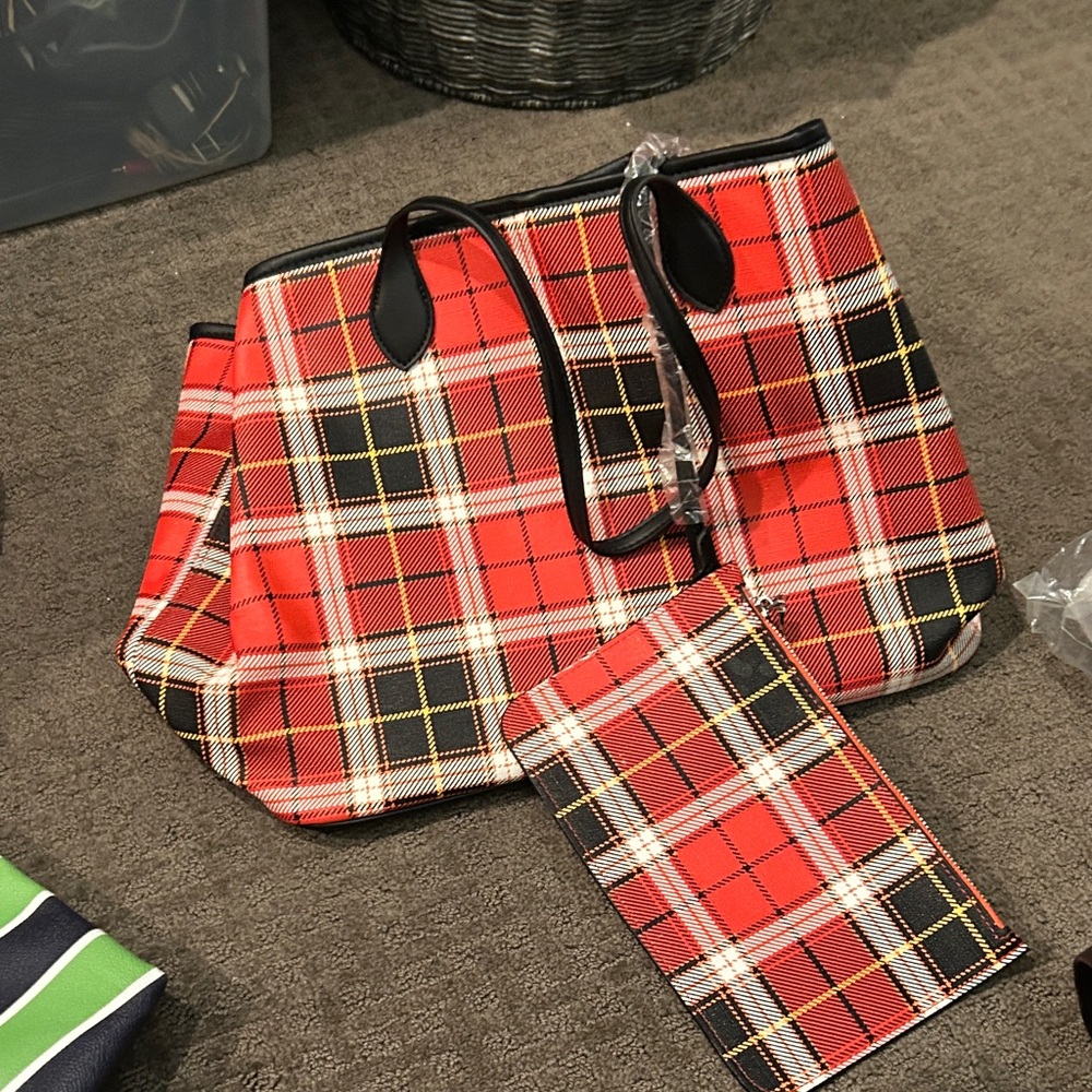 Steven By Steve Madden Red and Black Plaid Tote Bag